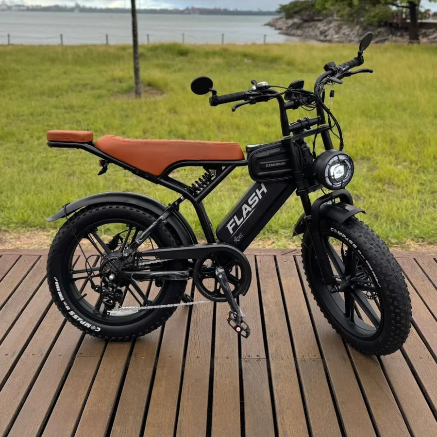 Bicicleta Elétrica FLASH R002 1000W (PRETA E MARROM)